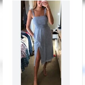 Abercrombie & Fitch Floral Smocked Blue Dress with Side Slit